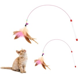 Linyongc Cat Feather Wand, 2Pcs Cat Feather Interactive Toys, Cat Feather Teaser Wand with Bell, Cat Wand Interactive Cat Toy