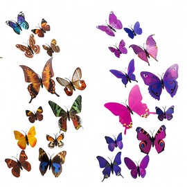 3D Butterfly Wall Decor, 24 Pieces, Multi Color/Multi Color, 2 Styles in 4 Sizes, Removable Decorative Stickers for Birthday, Party Celebrations (Multi Color/Multi Color)