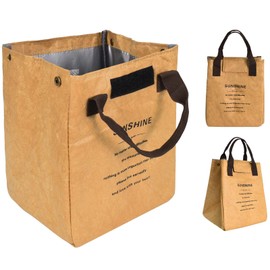 DecorDwell Cool Bag with Velcro Closure, 19 x 17 x 24 cm, Picnic Bag, Cool Bag, Small Lunch Bag for Work, Outdoor Activities, Sandwich Bag, Reusable Carry Bag (Brown)