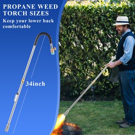 Greeily Weed Torches for Outside, 34" Propane Torch Weed Burner for Outside with Igniter for Flower Beds Sidewalks long and Driveways Iron Pipe Silver