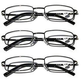 V.W.E. 3 Pairs Slim Metal Rectangular Reading Glasses With Spring Hinge Rectangle Reader (3 Gunmetal, 1.75)