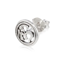 NKlaus Single Stud Earrings Diameter 8 mm Silver 925 OM Motif Meditation Amulet Mantra Earring 12911, Sterling Silver