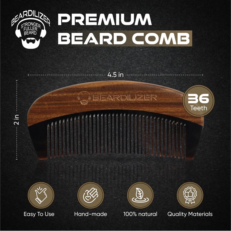 Beardilizer Premium Beard Comb for Men - 100% Natural Black