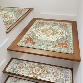 OJIA Non-Slip Stair Treads Matching Mat for Wooden Steps, Square Rubber Backing Anti-Slip Stair Carpet Landing Mat Stair Rugs 31x31 inch Stair Covers