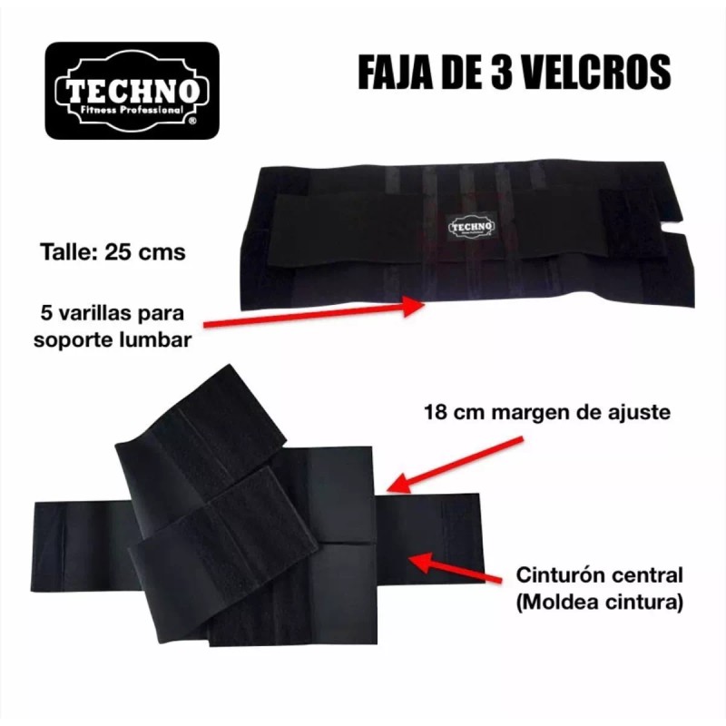 Techno Faja Tres Velcros + Vendas Rodillas + Guantes Gym