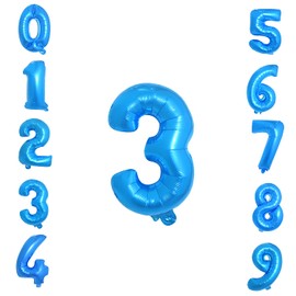 WedDecor 40 Inch Foil Balloons Number 3, Self Sealing Foil Balloons, Self Inflating Number Balloons for Birthday Parties, New Year Decorations, Anniversaries, Party Supplies, Blue