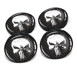 4 x Hub Caps, 60 mm Diameter, Wheel Centre Caps, Rim Sticker, Gel Emblem Doming for Car Rims, Tuning Accessories, Wheel Hub Caps DM006 (No. 3 Punisher Carbon Black, Hub Cap Set)