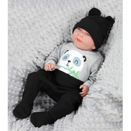 TupTam Baby Clothes Set Body Romper Hat Teddy Bear - Panda grey / black., size: 62