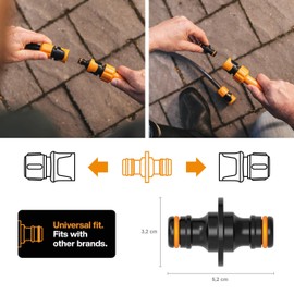 Fiskars Extension Connector, For Hoses with Different Diameters, For All Types and Sizes of Hose Quick Connectors, Universal Size, 16 g, Black/Orange, 1027068