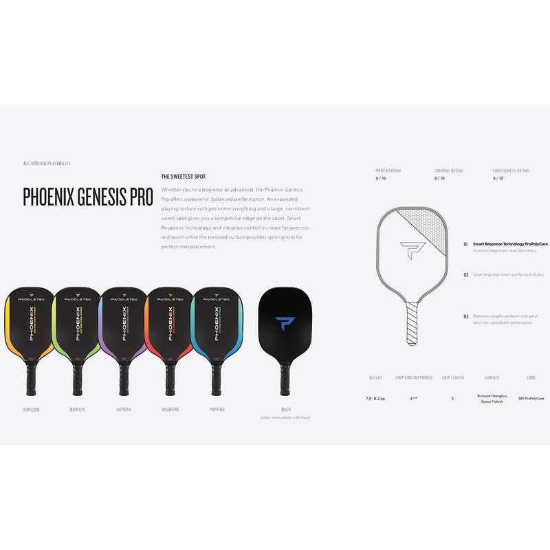 Paddletek Phoenix Genesis Pro Pickleball Paddle | Riptide (Blue) |