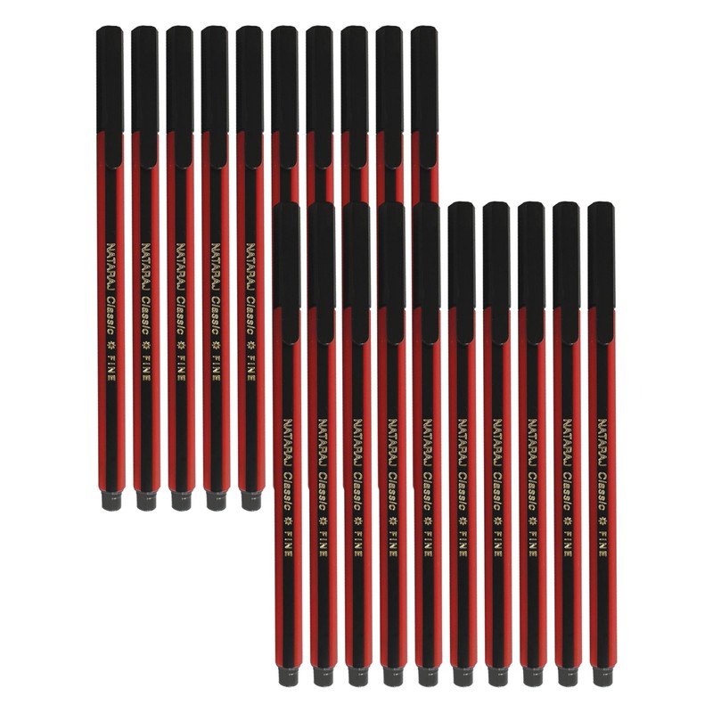 NATARAJ Classy 20 x 0.7mm Fine Point BLACK Ballpoint Pens