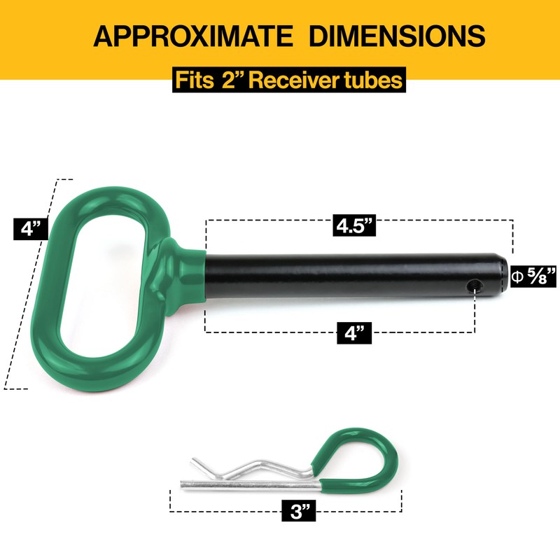 Wellmax 2-Pack 5/8" x 4-1/2" Steel Hitch Pin with 4pcs