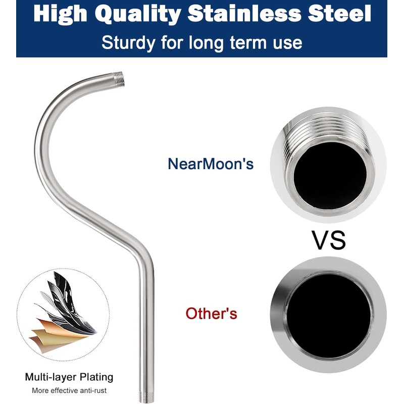 NearMoon Shower Extension Arm with Flange - S Shaped High