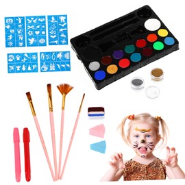 DOITOOL 1 Set Face Painting Kit Face Paint Palette with Stencils Vibrant Colors for Festivals Cosplay Creative Expression Safe for All Skin Types Includes Matte Powder Brushes