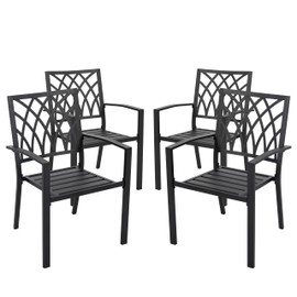 NUU GARDEN Patio Outdoor Dining Chairs Set of 4, Portable Patio Dining Chairs, Stackable Patio Chairs Metal Chairs for Backyard Lawn Deck Poolside Porch Bistro, Black