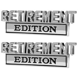 2 PCS Retirement Edition Car Emblems, 3D Metal Auto Badge Letters Decal with Strong Adhesive, Universal Retirement Letters Sticker Bumper Decor for Ca