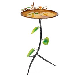 Alpine Corporation ORS870 Outdoor Metal Birdbath w/Stylish Stand, Hummingbird Birdbath Bowl and Stand Set, 32" H, Yellow/Gray