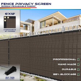 6' x 12' Privacy Fence Screen in Brown for Chain Link Fence with Brass Grommet 85% Blockage Windscreen Outdoor Mesh Fencing Netting 150GSM Fabric with Zip Ties - Custom Size