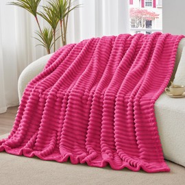 BEDELITE Fleece Throw Blanket for Couch - 300GSM Soft & Warm Fluffy Pink Blanket, Decorative and Giftable Striped Blankets for Women, Men, 50"x60"