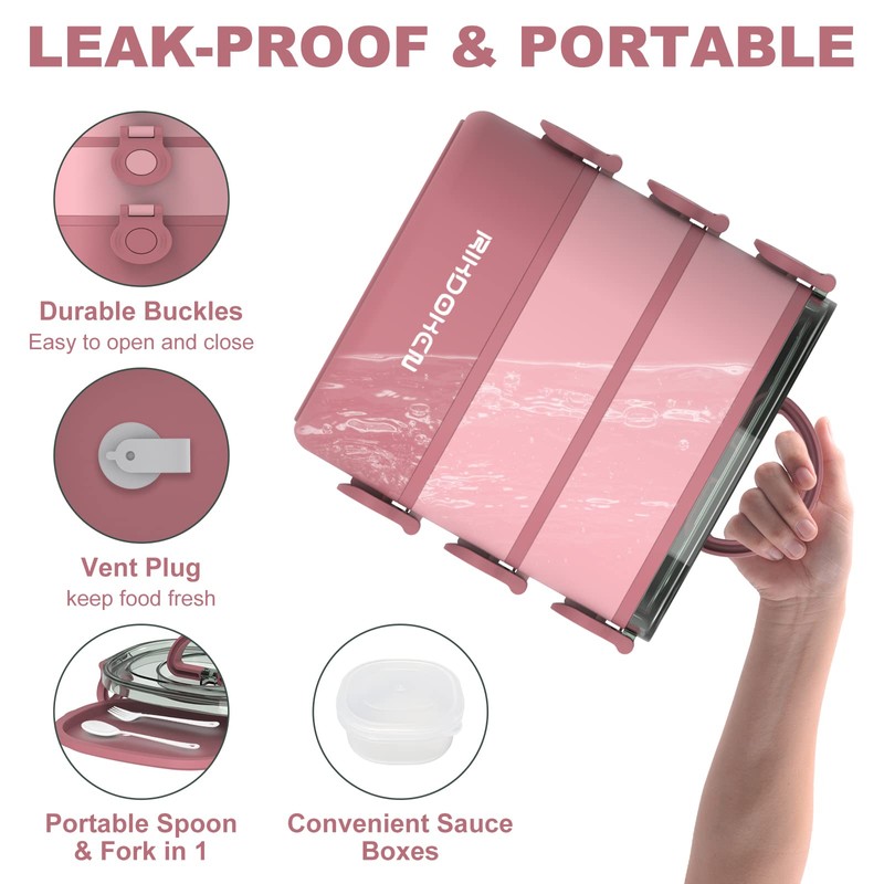 RIKDOKEN Lunch Box, Stackable 3 Layers Containers, Portable 94OZ Large
