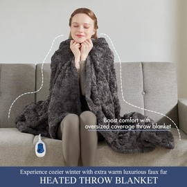 Beautyrest Zuri Reversible Faux Fur to Mink Electric Blanket, Auto Shut Off, Virtually Zero EMF, Multi Heat Setting, UL Certified, Machine Washable, Dark Grey, 50" x 70", 100% Microfiber