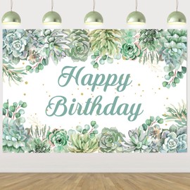 Cheereveal 7x5ft Succulent Plants Birthday Backdrop, Photography Background Banner Sign Decoration Succulent Garden Themed Birthday Party Supplies for Him and Her