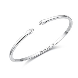 BEILIN Hug Bracelets for Women Sterling Silver Come to My Arm Couple Hugging Cuff Bangles Wedding Band Bracelets Engraved Mantra Bracelet Jewelry for Women Teens(Always with you)