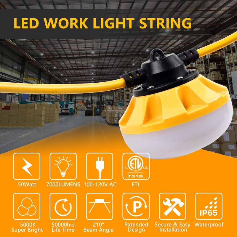 Alitamei 100FT LED Construction String Lights, 100W Bright Work Lights