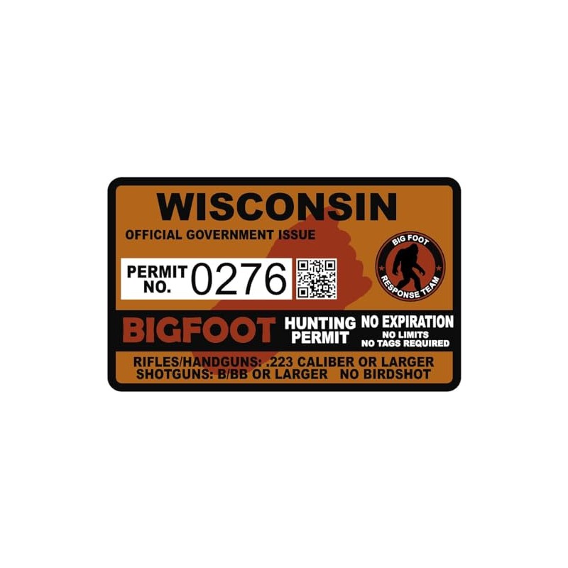 Wisconsin WI Bigfoot Hunting Permit 2.4" x 4" Sticker