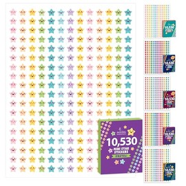 Decorably 10,530 Calcomanías Lindas de Estrellas en Colores Pastel Pequeñas - 45 Hojas de Calcomanías Mini Calcomanías para Gráfico de Recompensas para Niños para Actividades en el Aula, Refuerzo