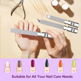 HomeyEra- Lima de uñas de acero inoxidable (paquete de 3) para uñas naturales, limas de uñas de metal con punta afilada