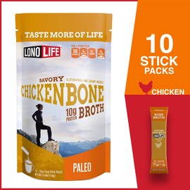 LonoLife Chicken Bone Broth Powder with 10g Protein, Paleo and Keto Friendly, Stick Packs, 10 Count