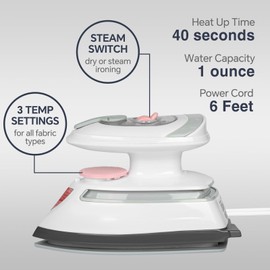 BEAUTURAL Mini Travel Steam Iron for Clothes with Dual Voltage, Temperature Control, Non-Stick Soleplate and Cord Storage, Ideal for Sewing, Quilting and Handcraft