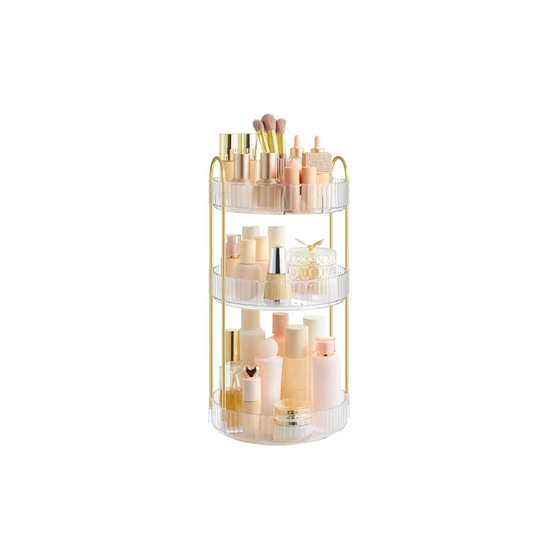 SONGMICS Makeup Organiser Rotating Cosmetic Organiser Round 3 Tier Cosmetic