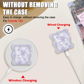 CameCosy for AirPods 1/2 Case for Women Girls with Pretty Butterfly Keychain, Wave Edge Purple Butterfly Pattern Soft Shockproof Protective Premium Cover for AirPods 1st&2nd Generation Case