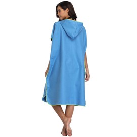 FLYILY Microfibre Surf Poncho Towel with Hood Bath Robe for swimming and beach changing One Size Fit All adults(Blue,L)