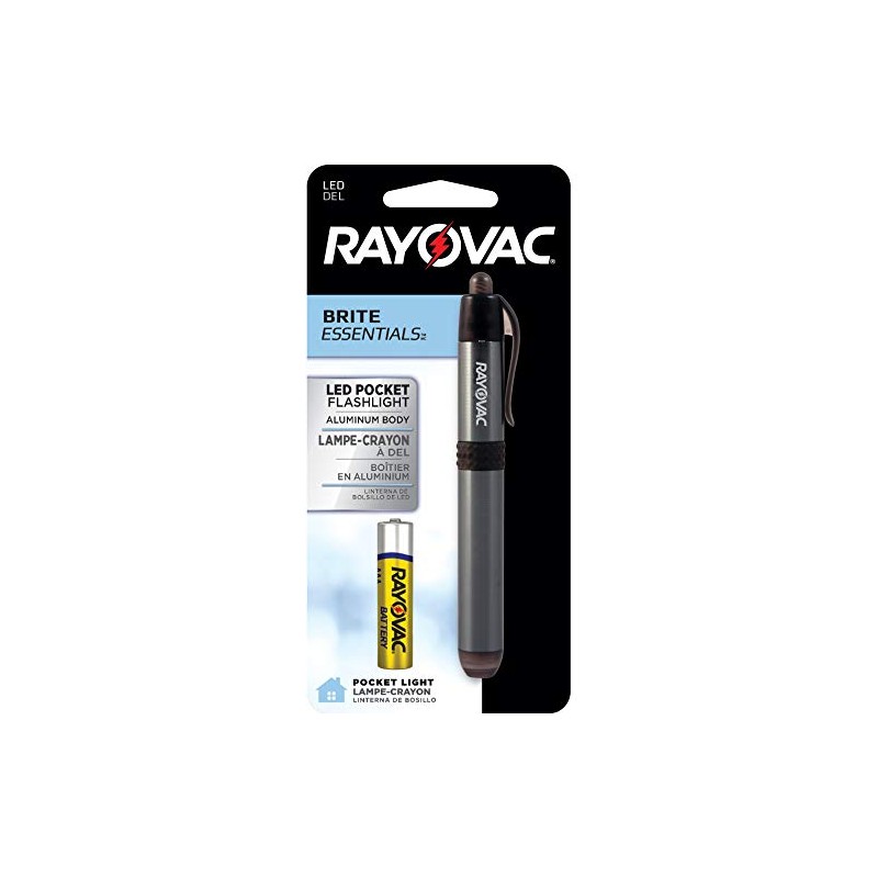 Rayovac Batteries BEPN1AAA-BA Brite Essentials LED Aluminum Penlight, Standard, Grey