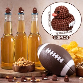 Realspring 50 Pcs Football Resin Ducks Mini Resin Ducks Bulk Micro Tiny Duck Figurines Models for Super Football Bowl Home Miniature Landscape Garden Party Decoration