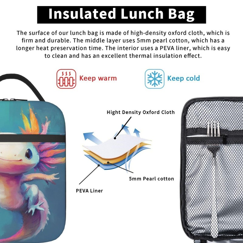 DZUAIKIT Rainbow Axolotl Print Lunch Box Waterproof Reusable Lunch Bag