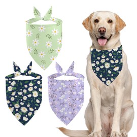 Yuboo Spring Floral Dog Bandanas 3 Pack, Colorful Green Blue Flower Dog Scarf for Boy and Girl, Adjustable Triangle Holiday Birthday Bandanas Scarf for Small Medium Cats Dogs Pets
