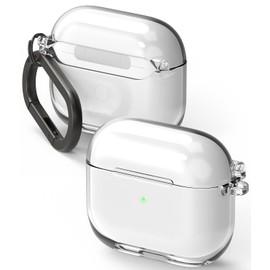 Ringke Hinge Compatible with AirPods 3 Case 3rd Generation (2021), Transparent Hard Shell Protective Cover with Keychain Carabiner - Clear