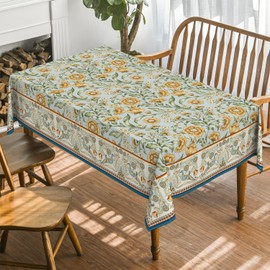 Horaldaily Rustic Rectangular Tablecloth 52x70 Inch, Bird Floral Vintage Washable Seasonal Table Cover for Party Picnic Dinner Decor