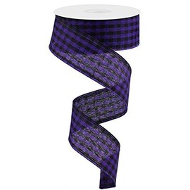 Gingham Check Wired Edge Ribbon, 1.5" x 10 Yards (Purple, Black)