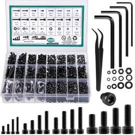 2024 Pcs Metric Screw Assortment, Bolts and Nuts Assortment Metric Machine Screw Assortment M2 M3 M4 M5, 12.9 Alloy Steel Black Zinc Plated Hex Socket Head Screws Nuts Bolts and Washers Set