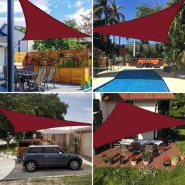 E&K Sunrise 1 Piece 10' x 23' x 25.1' Waterproof Sun Shade Sail Outdoor Triangle Canopy Shade Cover UV Block for Pergola Patio Backyard Garden Deck (Red)