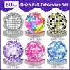 60Pcs Disco Paper Plates 7" Colorful Silver Disco Ball Heavy