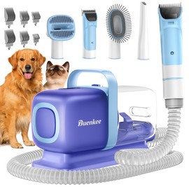 buenkee Dog Grooming Kit with Vacuum, 15000Pa Pet Hair Clipper and Shedding Brush, 50dB Low Noise, 2L Capacity, White