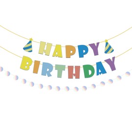 Happy Birthday Banner, Birthday Decorations Birthday Banner with Circle Dots Garland, Colorful Birthday Banner for Women Men, Happy Birthday Sign for Birthday Party Decoration Supplies (A)