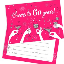Olivia Samuel 20 x 60th Birthday Party Invitations from Cheers to 60 years - Ladies ready to write invites with envelopes