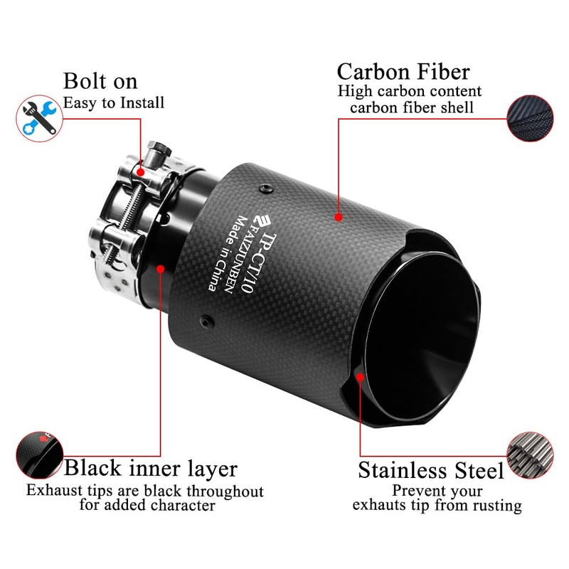 FAIZJUNBEN carbon fiber exhaust tip intake 2.5 inch outlet 3.5